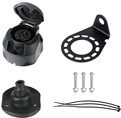 BEIJISTAR Kit de Prise Remorque 13 Broches Femelle, avec Joint en Caoutchou et Support de Montage en Métal, Selon ISO 11446, 12V Étanche Connecteur Prise Remorque, pour Caravane Voitures RV Bateau
