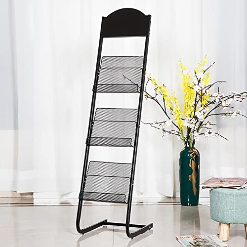 ZIMGOD Prospektständer Zeitschriftenhalter mit 3 Ebenen, Prospektständer aus Metall, Wohnzimmer Etage/Arbeitszimmer/Büro/Bibliothek Literaturveranstalter Stehen (Color : Black)