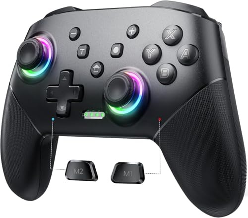 VOYEE Wireless Switch Controller, Switch Pro Controllers Compatible with Lite/OLED/PC, One-Key Pairing Gamepad with 9-Color RGB LEDs 1000mAh Battery 6-Axis Motion Wake Up Function