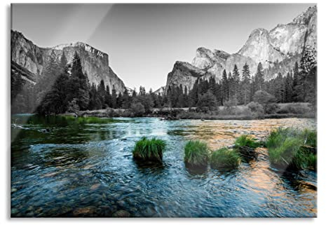 Pixxprint Glasbild, Wandbild aus Echtglas, Fluss in den Bergen, 100x70 cm, inkl. Aufhängung und Abstandshalter