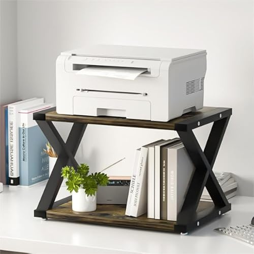 URLINE Desktop-Druckerständer, 2-stöckiger Schreibtisch-Organizer für Home Office, zur Aufbewahrung von Heavy-Duty-Faxgeräten, Scannern, Rustikales Braun