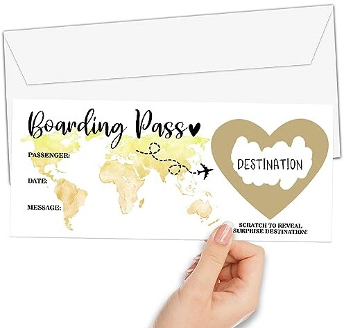 Golden Scratch Surprise Boarding Pass, 1 Set Surprise Reveal Card Guess What Card, Surprise Scratch off Announcement Gifts for Birthday, Holiday, Christmas, Wedding, Anniversary, Valentine's Day-A16