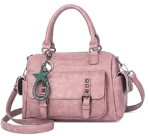 SODOLLEE Borsa Donna Borsa a Mano con Ciondolo Squisito Retrò Borsetta Borsa a Tracolla Pelle PU Borsa a Spalla per Viaggio Festa Shopping Rosa