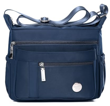 HERCMNOY Umhängetasche für Damen, Umhängetasche, Handtasche, mehrere Taschen, Nylon, Kuriertasche, navy, 28cm x 11cm x 22cm