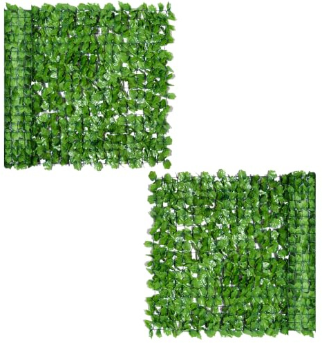 Outsunny Lot de 2 Haies Artificiels Érable Brise-Vue 3L x 1H m Vert | Décoration, Rouleau, Feuillage Réaliste, Anti-UV