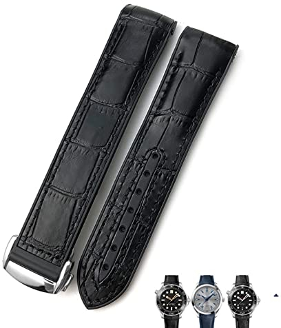 BUDAY Gummi-Lederarmband für Omega Seamaster 300 Speedmaster AT150 HydroConquest Sportarmband, 21 mm / 22 mm, 19 mm / 20 mm, 21 mm, Achat
