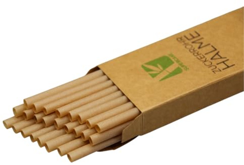 Strohhalme aus Zuckerrohr – 25er Packung | Biologisch abbaubare Trinkhalme | Alternative zu Papier-, Plastik- & Glasstrohhalmen (3 x 25 = 75 Stück) | 203 mm | ø 6 mm