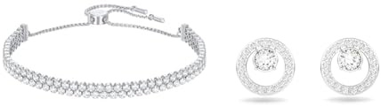 Swarovski Bracelet Subtle Femme, Cristaux Brillants et Chaîne en Métal Plaqué Rhodium & Clous D'Oreilles Creativity Femme, ensemble de Boucles D'Oreilles Blanches Plaquées Rhodium