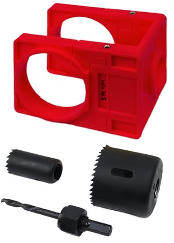 Door Lock Installation Kit - Door Lock Jig, Suitable for Doors with Thickness of 35mm-44mm, Adjustable Wooden Door Lock Fitting Tool Set with Carbon Steel Door Lock Hole Saw Cutter, Red