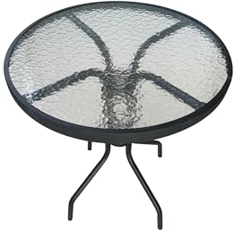 LC Garden »Garvista« Gartentisch Ø60cm rund schwarz Metall/Glas klassischer Balkontisch mit pulverbeschichtetem Metallgestell, Bistrotisch mit Glasplatte in Riffeloptik, Gastrotisch mit Hartglasplatte