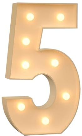 120cm-4ft Large Decorative LED Light Up Numbers 5, Marquee Light Up Sign, Mosaic Numbers for Balloons for Birthday Wedding Party Valentine's Day