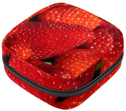 RODAILYCAY Damenbinden-Aufbewahrungsbeutel für Damen, große Kapazität, Menstruationspad-Tasche, große rote Erdbeeren, Menstruationstaschen, Tampon-Sammelhalter, Geldbörse