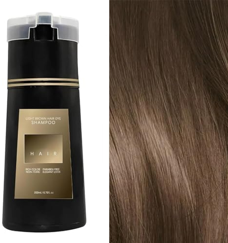 Dunkelbraun Haarfärbeshampoo für Graues Haar, Botanical Formulation No Hair Damage No Bleach, Sofort Haarfarben Shampoo für Männer und Frauen, 2in1(Light brown)