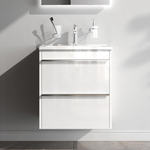 AM.PM Waschbeckenunterschrank Hängend mit Waschbecken, Badmöbel Set für Badezimmer & Gäste-WC, Waschtischunterschrank mit 2 Schubladen, 55 cm breit, Weiß glänzend, HIT (55 cm)