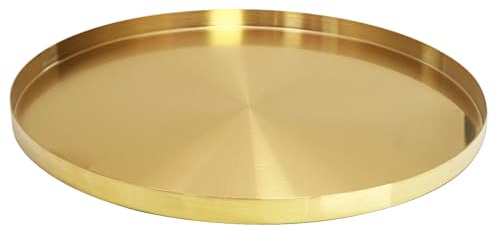 Jiozermi Plateau à serviettes rond en acier inoxydable de 20 cm, plateau de service, plateau décoratif, plateau de rangement pour cosmétiques, bijoux, fruits, bonbons, doré