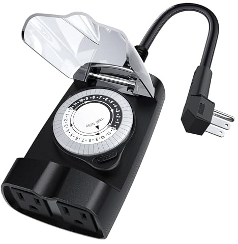 G-ELEK - Outdoor Waterproof Outlet Timer, 24 Hour Outdoor Light Timer, Timers for Electrical Outlets, Great for Pool Pumps, Christmas Lights,