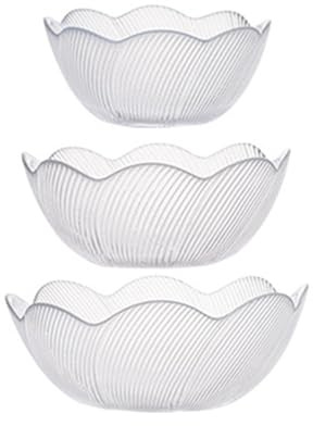Jarsense Glass Serving Bowls, 3pcs Glass Salad Bowls, Vertical Round Mixing Bowls, Decorative Fruit Bowls, Dessert Bowls for Candy Ice Cream Hot and Cold Foods