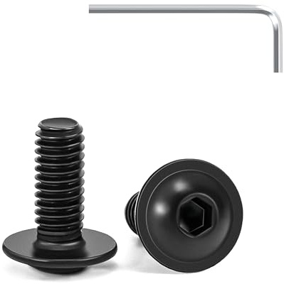 Tunejoy 20 Pièces Vis à Tête Bombée avec Bride M4 x 10 mm Noir Vis à Six Pans Creux en Acier Inoxydable A2 V2A Boulons à Tête Hexagonale avec Clé Allen Filetage Complet