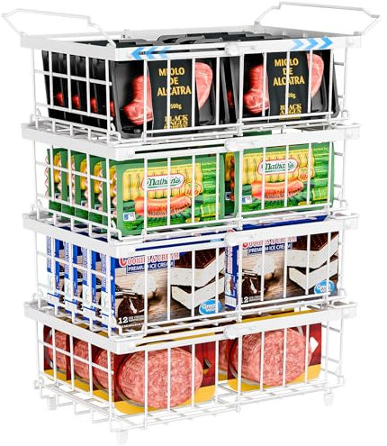 Freezer Organizer Bins, Stackable Chest Freezer Organizer (4 Pack L White)