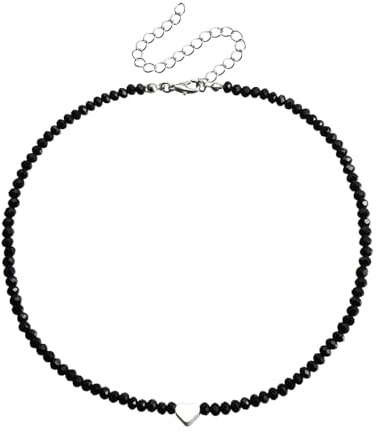 WUNZILO 1 pcs Schwarzer Onyx Perlen Choker Nachahmung Kristallperlen Kette Perlmutt Herz Halskette Vintage Spinell Perlen Kragen Party Prom Schmuck Für Frauen Und Mädchen