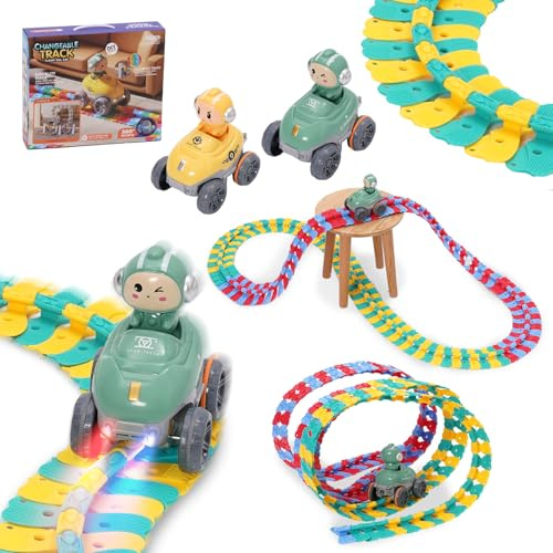 Arkyomi autorennbahn 164pcs Autobahn Flexible rennbahn mit 2 Autos Kinder Tracks Spielzeug Geschenke ab 3 4 5 Jahre Junge