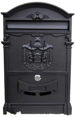 XYLRSMH Post Box Wall Mount Locking Mailbox Vintage Lockable Metal Mailboxe Large Capacity Postbox Security Mail Letter Post Box Outdoor Mail Box Letter Box(Black)