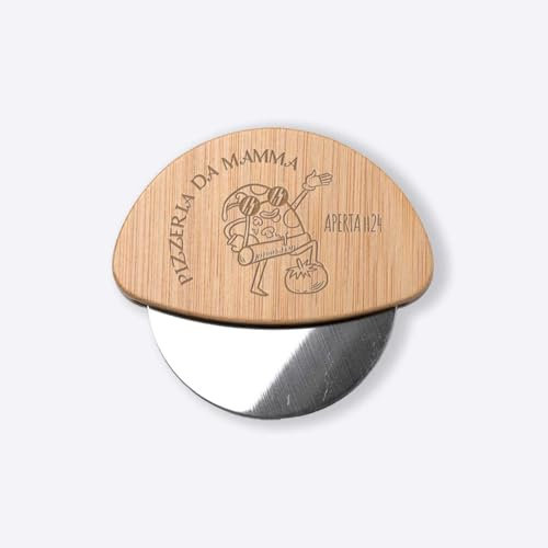 ''Aperto h24'' Ruota Rotella Tagliapizza in bamboo e Acciaio Inox Idea regalo Natale Cena Casa Amici Parenti Sposi Divertente per Pizza Focaccia Cibo Amore Cucina