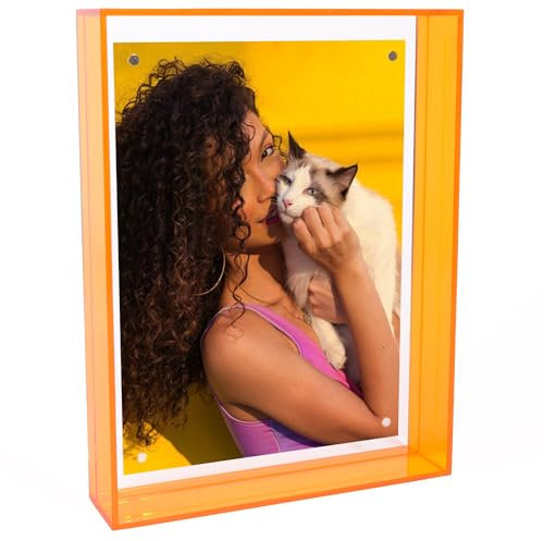 Ligtmor Marco de fotos acrílico,apto para 21x30,tamaño A4 pulgadas,para escritorio o pared,marco decorativo de sobremesa(rosa neón,21 x 30 cm) (Color Naranja, 16 x 21)