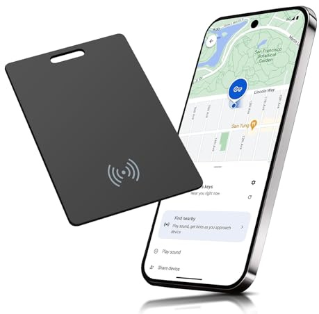 Wallet Tracker for Android, Wireless Rechargeable Smart Tracking Card, Slim Wallet Tracker Card Compatible with Google Find My Device APP (Android ONLY), for Suitcases/Bags, Black