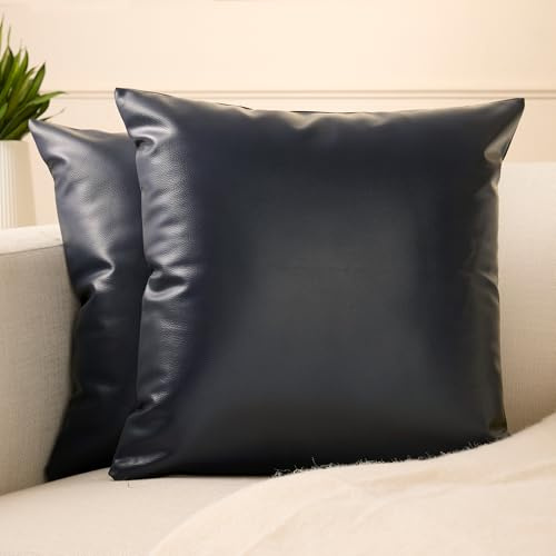 Encasa XO Fundas de cojín de Piel sintética 50x50 cm Azul Marino | Juego de 2 Fundas Decorativas | Fundas de cojín Modernas de Estilo rústico para Exteriores, Sala de Estar, Dormitorio y sofá