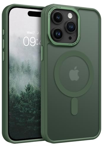 BENTOBEN Custodia per iPhone 15 Pro con Mag-Safe Magnetica Custodia per iPhone 15 Pro 6.1, Trasparente Opaco, Anti-Impronta, Retro Sottile Antiurto, Verde