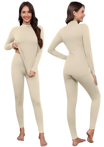 Ekouaer Thermounterwäsche Damen Skiunterwäsche Warme Thermo Unterwäsche | Weiches Fleece-Innenfutter, Hochelastisch, mit Stehkragen, Vielseitiger Base Layer, Winter Thermowäsche für Alltag