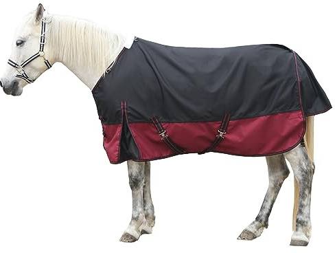 Gallopoff Pferdedecke, 1200D Ripstop, wasserdicht, atmungsaktiv, mittelschwer, 200 g Füllung, Standard-Hals, große Schwanzklappe, winddicht, warm, Winterdecke für Pferde, Schwarzwein, 213,4 cm