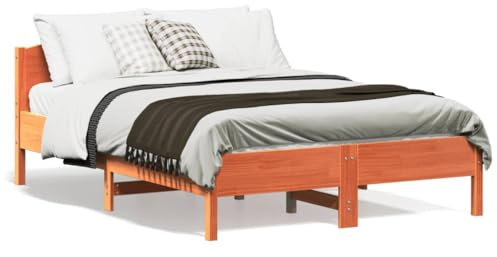 Qnhdfrt Massivholzbett aus Kiefer 120x190 cm Wachsbraun mit Sperrholzlatten Rustikales Design für Erholsamen Schlaf Gästebett oder Familienbett
