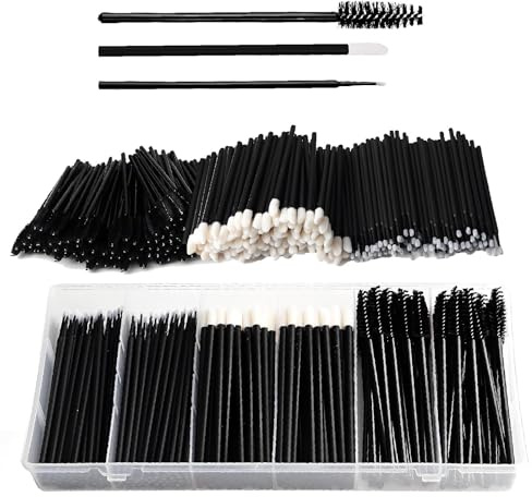 300pcs Mascara Wands Lip Wands Micro Applicator Brushes, Includes 100 Eyelash Brushes 100 Lip Brush 100 Micro Brusheset, Eyelash Spoolies Set Eyebrow Spoolie Microbrushes with Organizer Box