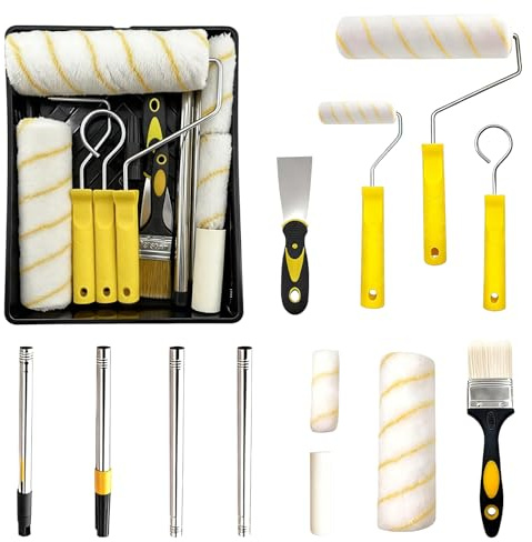 Set di 15 rulli per pittura con asta di estensione, pennello da 10,2 cm e 22,9 cm, per pittura, pareti, bordi, soffitti, porte