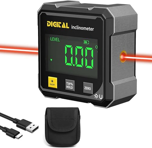TEOV Magnetic Digital LCD Winkelmesser mit Laser, Magnetischer Neigungsmesser Type-C Schnittstelle IP54 Wasserdicht für Holzarbeiten, Bau, Dekoration