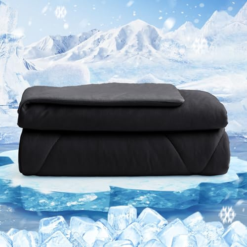 HOMFINE Kühldecke Doppelseitig Kühlende Decke - Leichte Kühldecke für Menschen Q-Max > 0,4 Sommerdecke Kühlend Selbstkühlende Sommer Decke Cooling Blanket für Bett, Schwarz, 150 x 230 cm