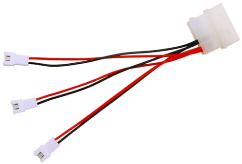 ELFJMZP (2er-Pack) Molex 4-Pin auf drei XH2.54 2-Pin Lüfter-Splitter-Adapter - 12V-Gehäuselüfter-Stromkabel - 22AWG Hochstromkabel (13cm, schwarz-rote Farbgebung) (1 to 3)