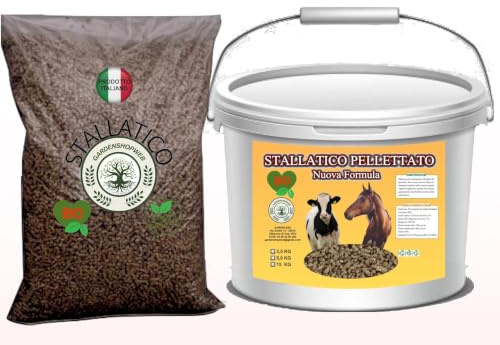 Stallatico Pellettato Umidificato Ammendante Ricco di Azoto e Potassio consentito in agricoltura Biologica (Secchio 3,5 Kg)