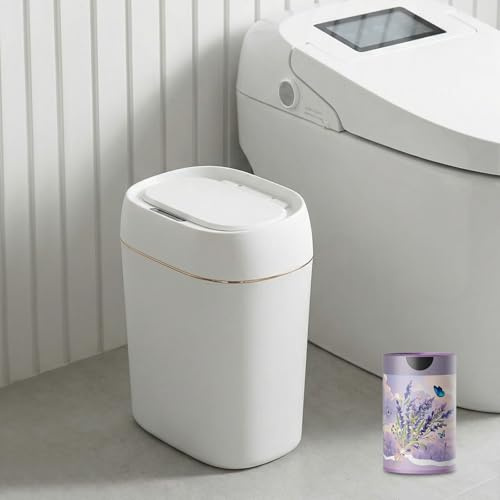 Cubo de basura con sensor de baño con tapa, cubo de basura inteligente de 13 litros, cubo de basura sanitario de movimiento impermeable, accesorios de baño, cubo de basura pequeño estrecho para