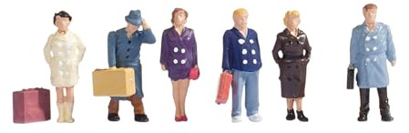 NOCH H0 Figuren „Reisende“, handbemalt H0 Skala, ideal für die Modelleisenbahn und DIY Projekte, 6-teiliges Set