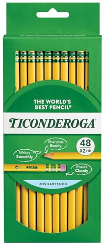 Ticonderoga Wood-Cased Pencils, #2 HB Soft, Yellow, 48 Count