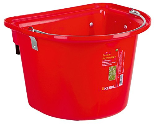 Kerbl Turnier-Futterkrippe mit Einhängebügel | Rot, 12 l, 39 × 32,5 × 26 cm, stabiler Kunststoff, ein Fressplatz, mit Einhängebügel und Tragegriff
