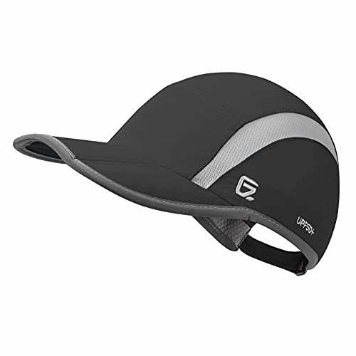 GADIEMKENSD Foldable Run Hat Reflective Baseball Cap Quick Drying Sports Hat for Men Woman Adjustable 50+ UPF Breathable Mesh Water Repellency Outdoor Race Performance Lightweight Black