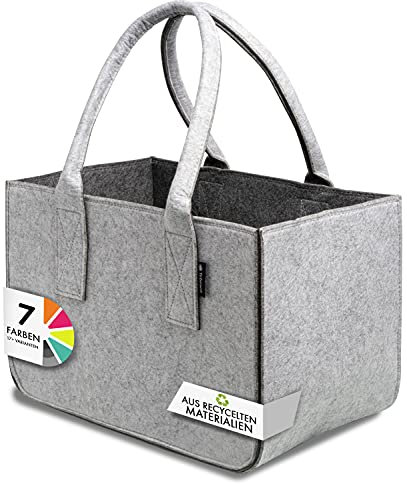Tebewo Filztasche - praktische Einkaufstasche - modische Shopping Bag - Einkaufskorb aus Filz - faltbare Tragetasche - Grau/Dunkelgrau