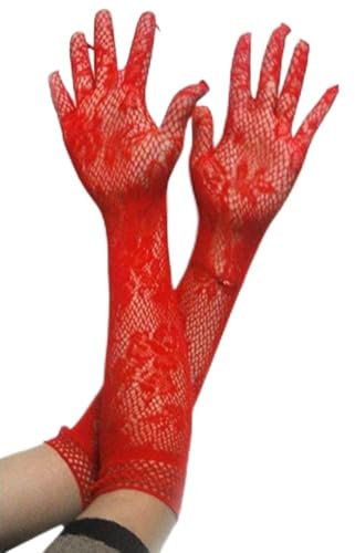 Spitzen Handschuhe Brauthandschuhe Abendhandschuhe Lang Jungen Hochzeit Party Abendkleid Hochzeit (Color : Rot, Size : One Size)