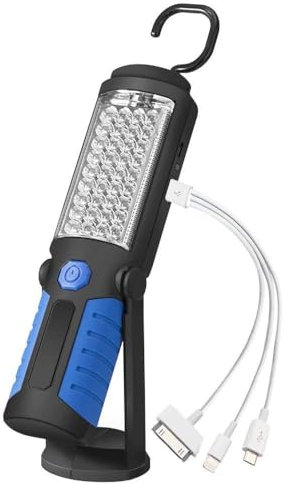 DAMIGRAM LED Torcia Elettrica Portatile Lampada di ispezione, Lampada LED da Lavoro Ricaricabile Handheld COB Torcia Lampada con Magnetico per Casa Auto (Blue)