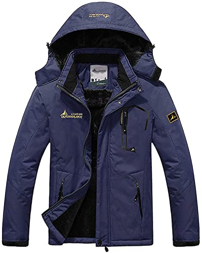 Memoryee Vindtäta skidjackor för män vattentät fleecefodrad snowboard jacka med dragkedja flera fickor marinblå 2XL-Men