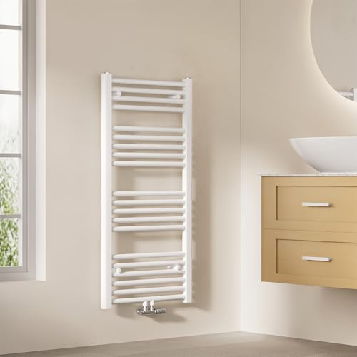 EMKE Radiador de baño, 100 x 50 cm, toallero, conexión Central, radiador de baño, toallero, Toallas, radiador, Toalla, radiador, baño, Toalla, Color Blanco, 427 W